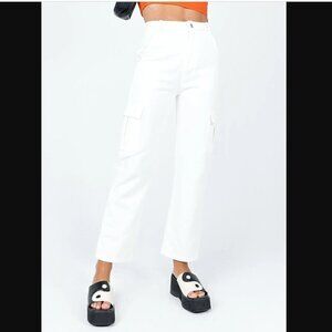 Princess Polly Jeremiah White Denim Relaxed Fit Cargo Straight Leg Jeans 4